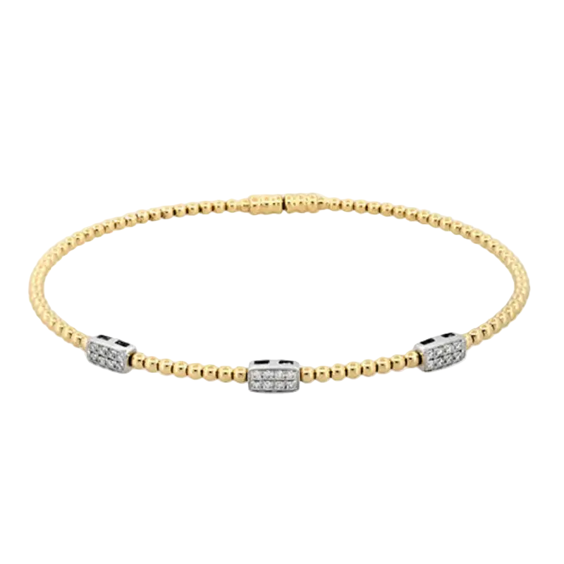 0.16ct Diamond 3 Station Bangle Bracelet in 18K White and Yellow Gold