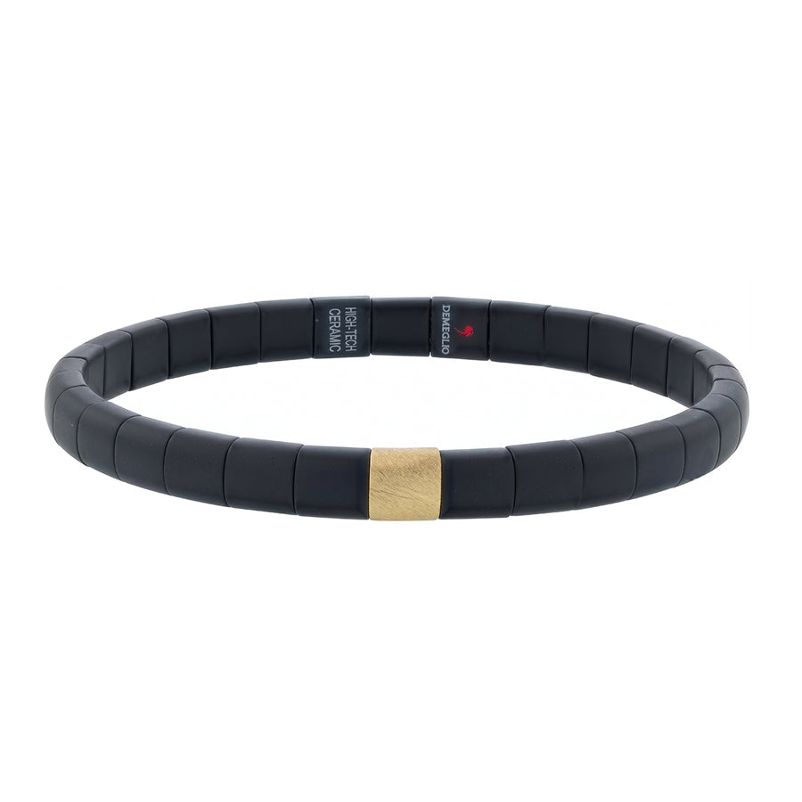 Men's Matte Station Bracelet in 18K Yellow Gold and Black Ceramic
