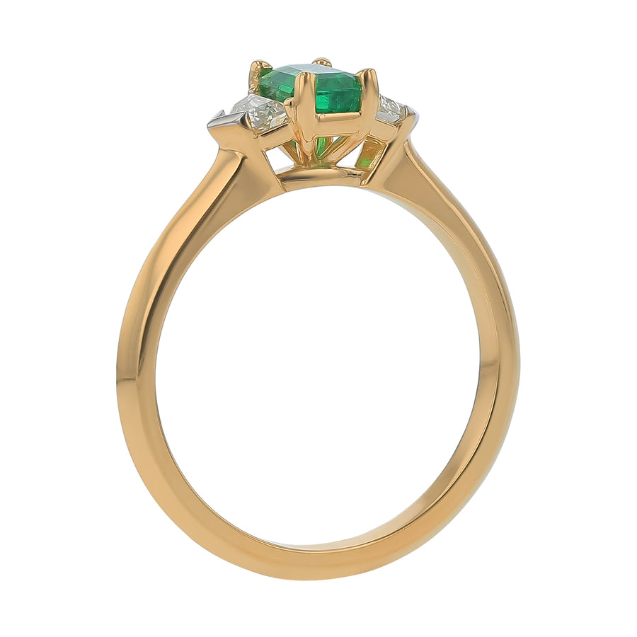 0.55ct Emerald Cut Zambian Emerald and 0.34ct Diamond 3 Stone Ring in 18K Yellow Gold, Size 6