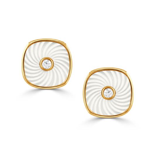 Ondelle 0.06ct Diamond and Carved Mother of Pearl Earrings in 18K Yellow Gold