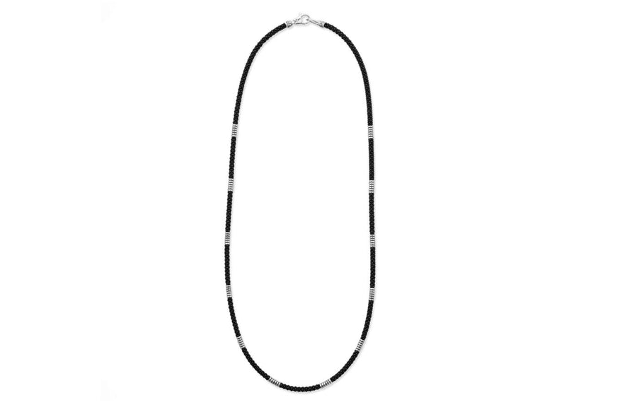 Black Caviar Matte Black Station Ceramic Beaded Necklace in Sterling Silver, 20in