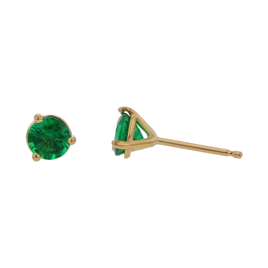 0.69ct Round Zambian Emerald Stud Earrings in 18k Yellow Gold