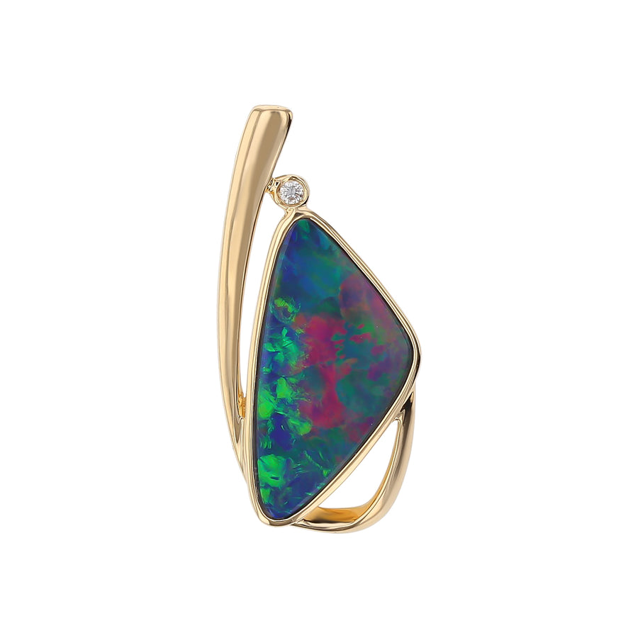 Opal Doublet and Diamond Pendant in 14K Yellow Gold