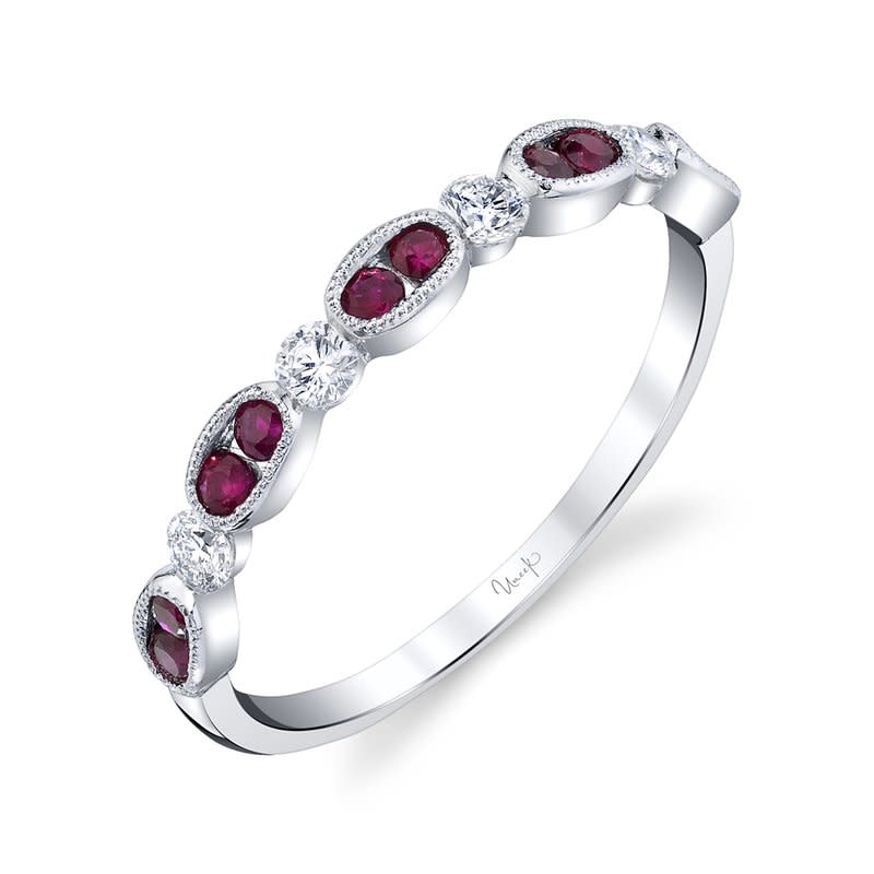 Precious 0.29ct Ruby and 0.15ct Diamond Partway Band in 14K White Gold, size 6.25