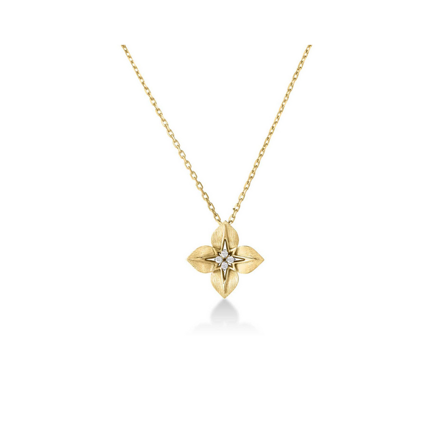 0.03ct Diamond Aurora Flower Necklace in 18K Yellow Gold, 17" chain