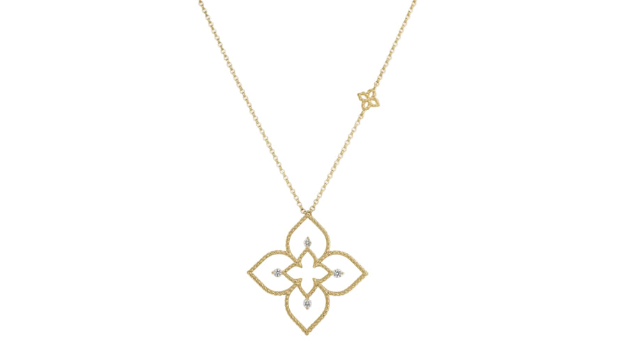 Principessa 0.07ct Diamond Flower Pendant in 18K Yellow Gold, 17" chain