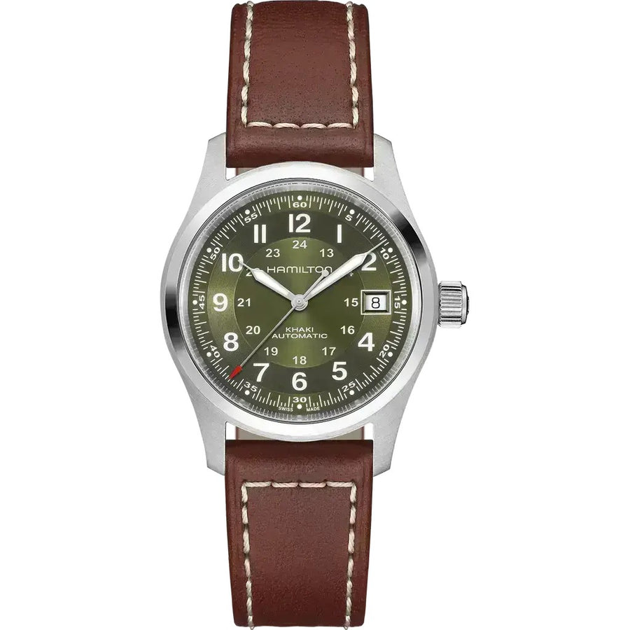 38mm Khaki Field Auto Watch with Green Dial in Stainless Steel, Strap