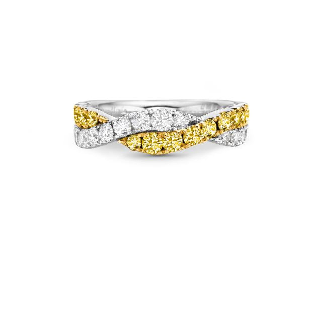 Precious Pastel 0.62ct Diamond and 0.66ct Diamond Twining Braid Ring in 18K Yellow and White Gold, size 6.5