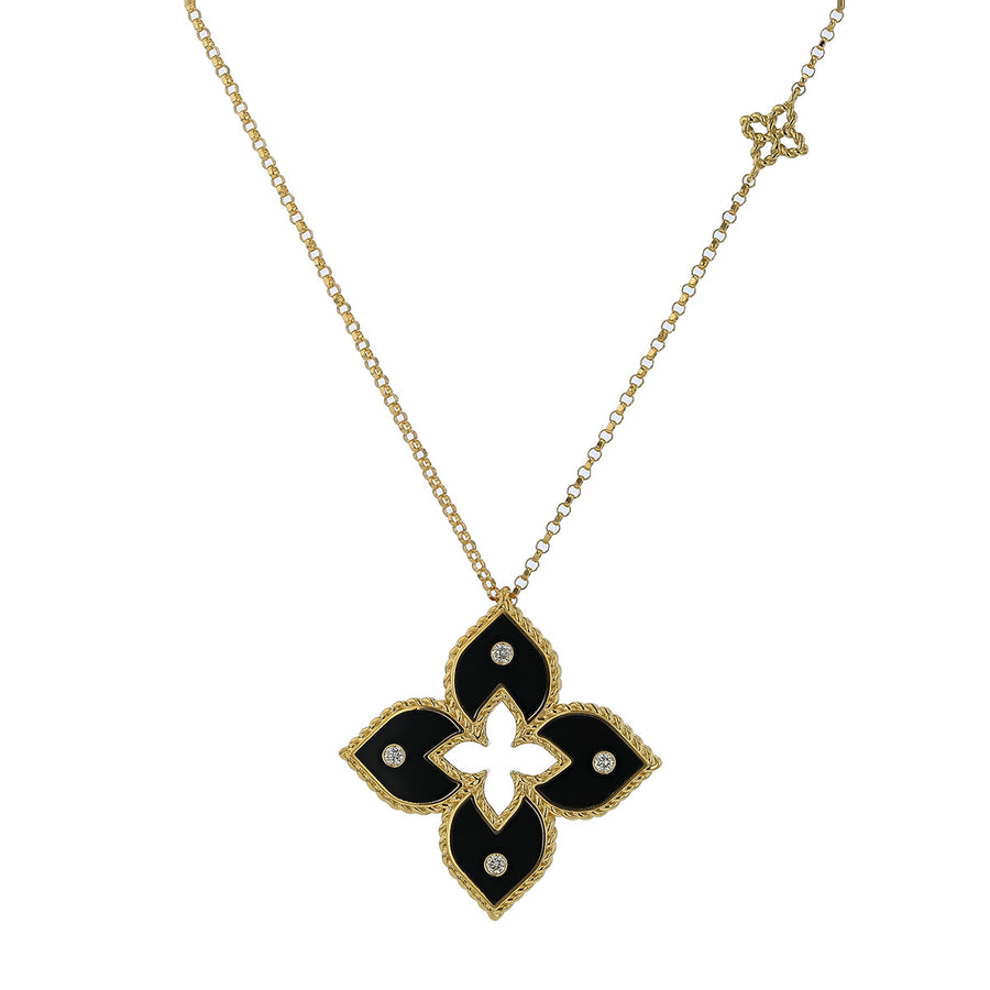 Venetian Princess 0.03ct Diamond Pendant in 18K Yellow Gold and Black Enamel, 17" chain