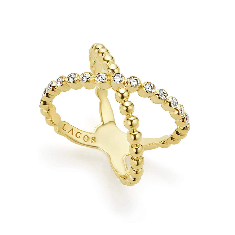 Caviar Gold 0.33ct Diamond X Ring in 18K Yellow Gold, size 7