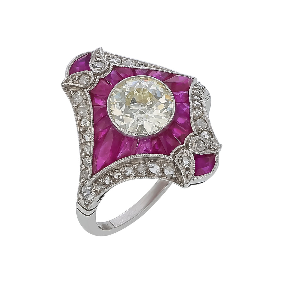 1.30ct Round OEC Diamond, 3.00ct Ruby and 0.50ct Diamond Ring in Platinum, Size 6