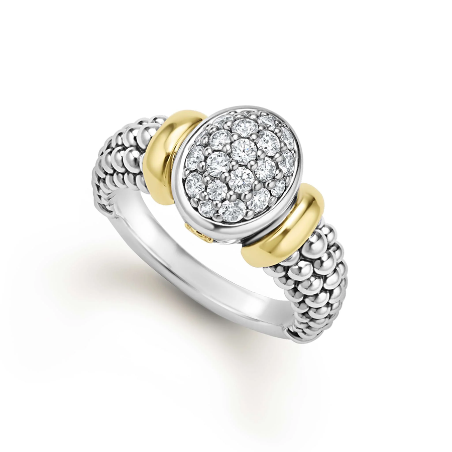 Signature Caviar 0.57ct Diamond Two-Tone Oval Ring in Sterling Silver and 18K Yellow Gold, size 8