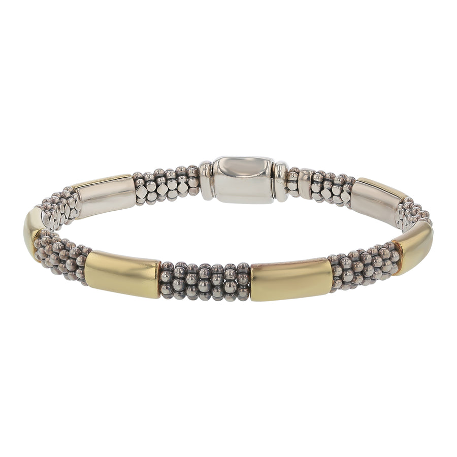 Lagos 6mm Station Caviar Bracelet in Sterling Silver and 18k Yellow Gold