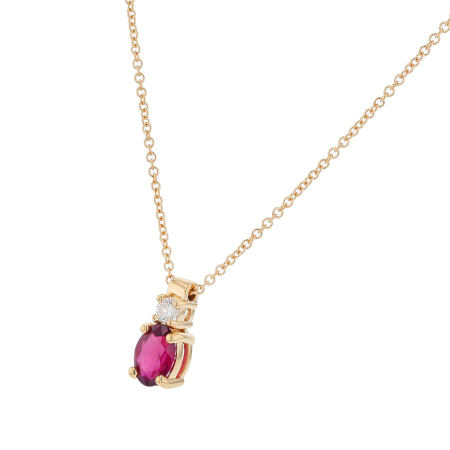 1.05ct Oval Thai Ruby and 0.10ct Full Cut Diamond Pendant in 18K Yellow Gold, 18" Chain