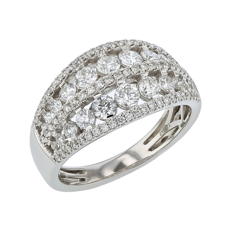 Lace 1.17ct Round Diamond 5-Row Ring in 14K White Gold, Size 6.5