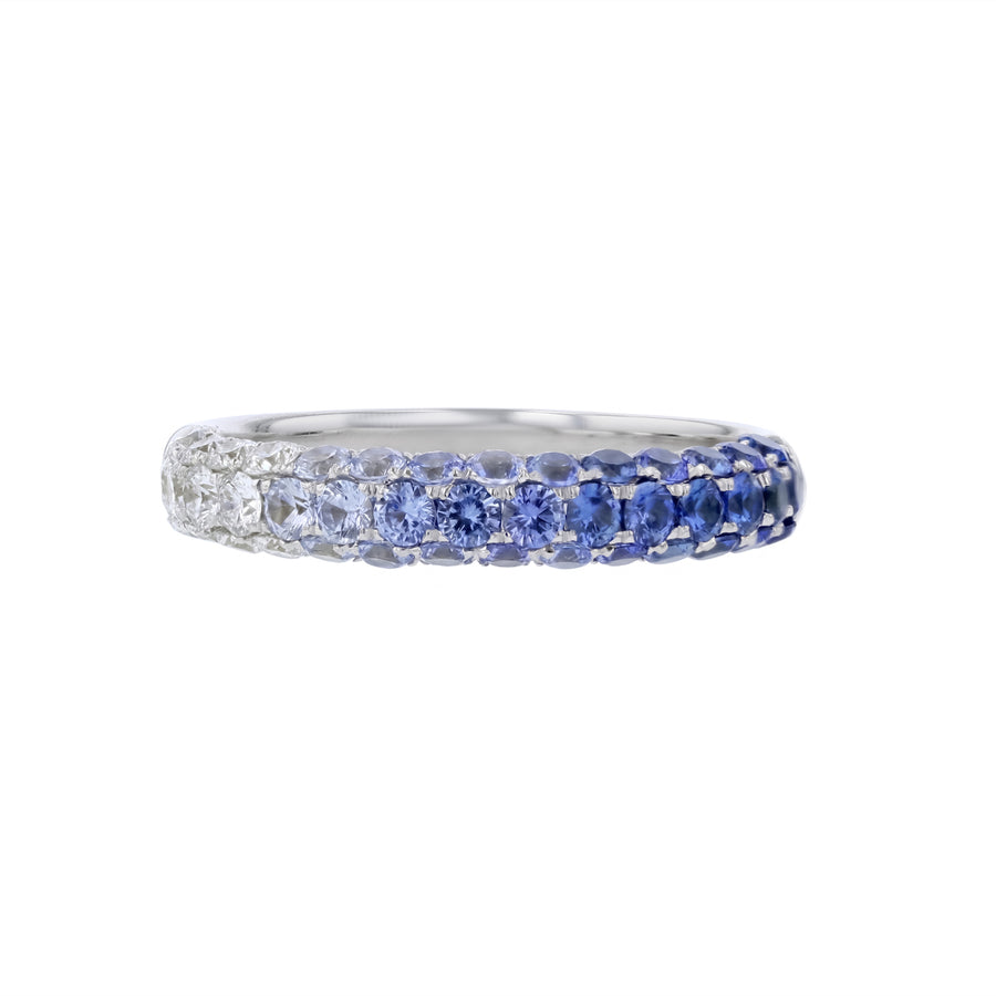 0.92ct Round Sapphire and 0.30ct Diamond Ombre Band in 18K White Gold, size 6.5