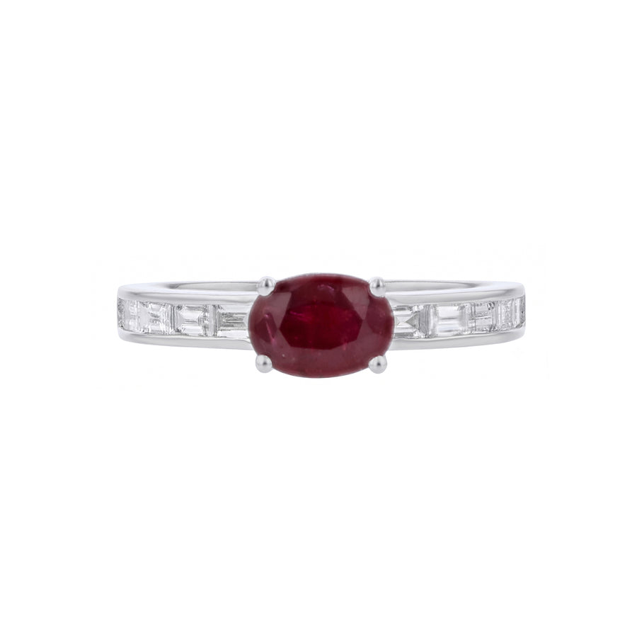 1.09ct Oval Ruby and 0.40ct Diamond Ring in 14K White Gold, size 7
