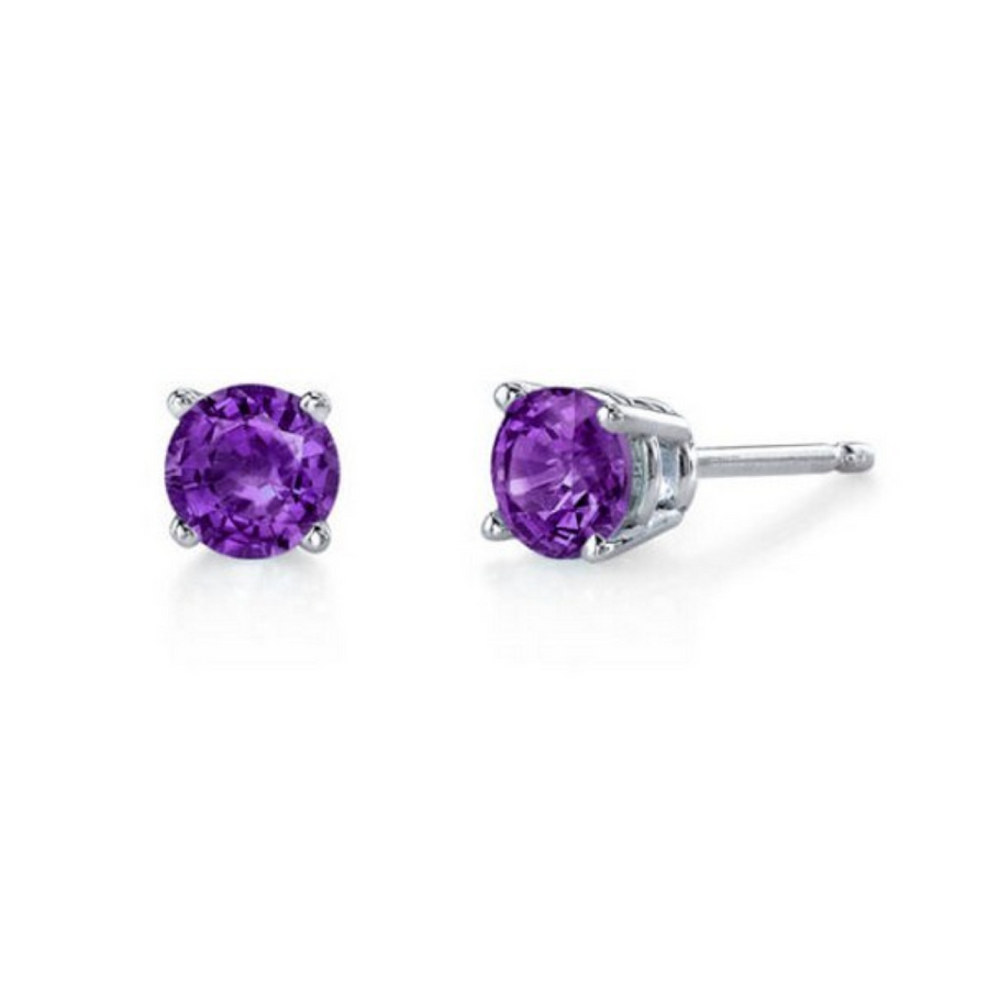 0.86ct Round Amethyst Basket Stud Earrings in 14K White Gold