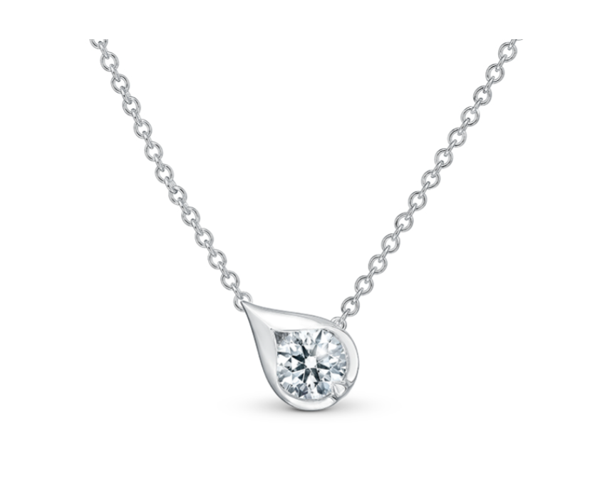 Droplet 0.31ct Diamond Pendant on Chain in 18K White Gold, 18" chain