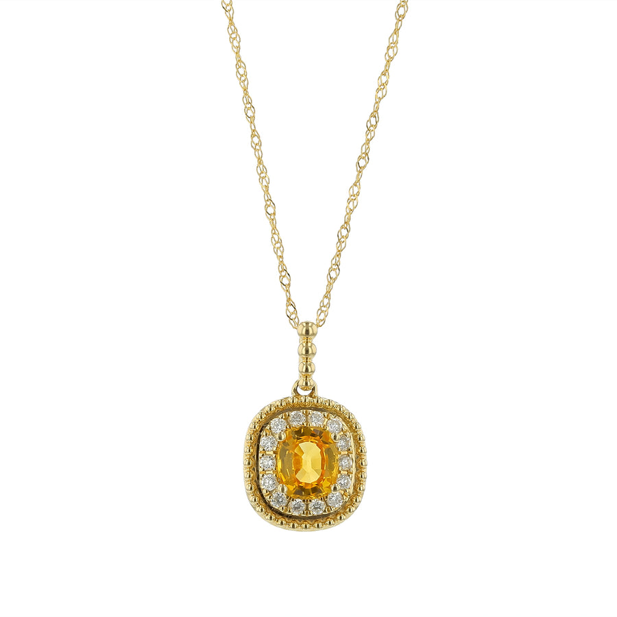 0.69ct Oval Sapphire and 0.12ct Diamond Halo Pendant in 14K Yellow Gold, 18" chain