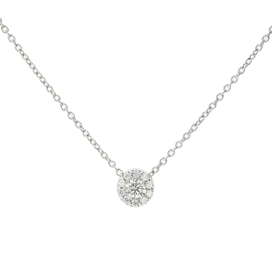 Fulfillment 0.22-0.28ct Diamond Halo Pendant in 18K White Gold, 18" chain