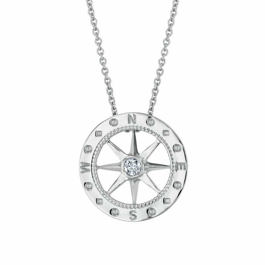 Tiny Treasures 0.03ct Diamond Compass Necklace in 18K White Gold, 18" chain