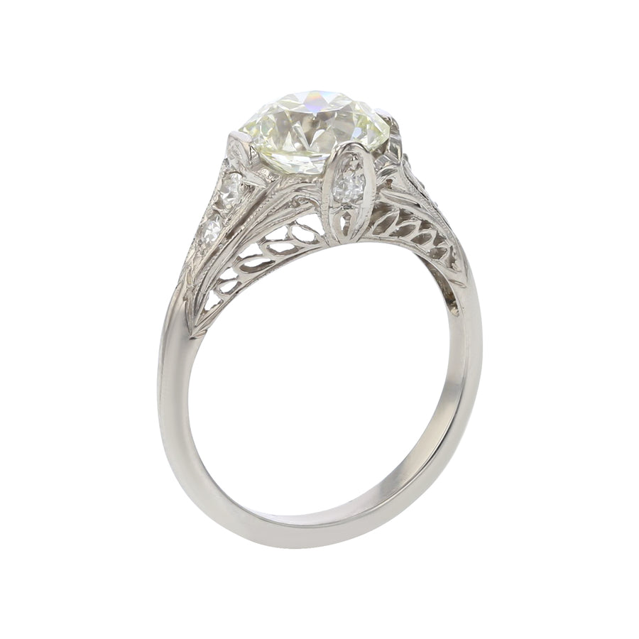 2.14ct Diamond and 0.22ct Diamonds Art Deco Ring in Platinum, Size 6