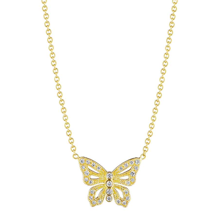Pettie Butterfly 0.14ct Diamond Petite Butterfly Necklace in 18K White Gold, 18"