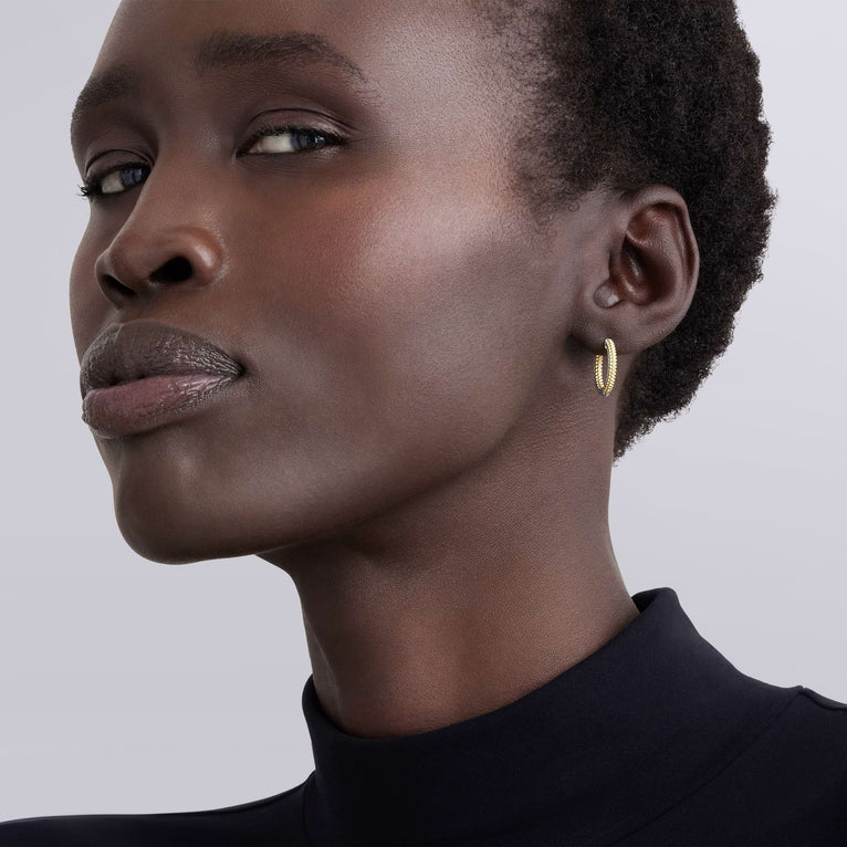 Caviar Lux Hoop Earrings in 18K Yellow Gold and Sterling Silver