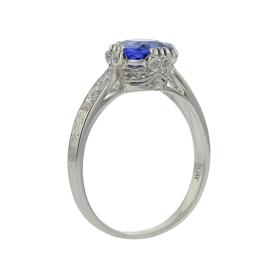 1.48ct Cushion Sapphire and 0.20ct Diamond Ring in Platinum, Size 6.5