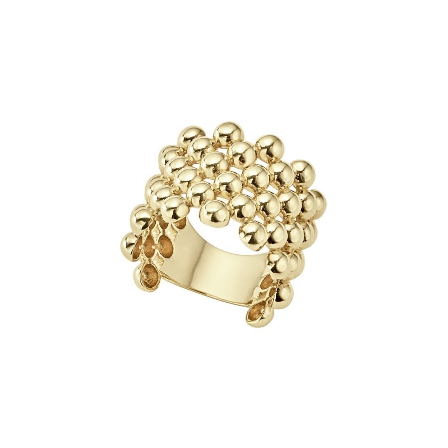 Caviar Wide Beaded Ring in 18K Yellow Gold, size 7