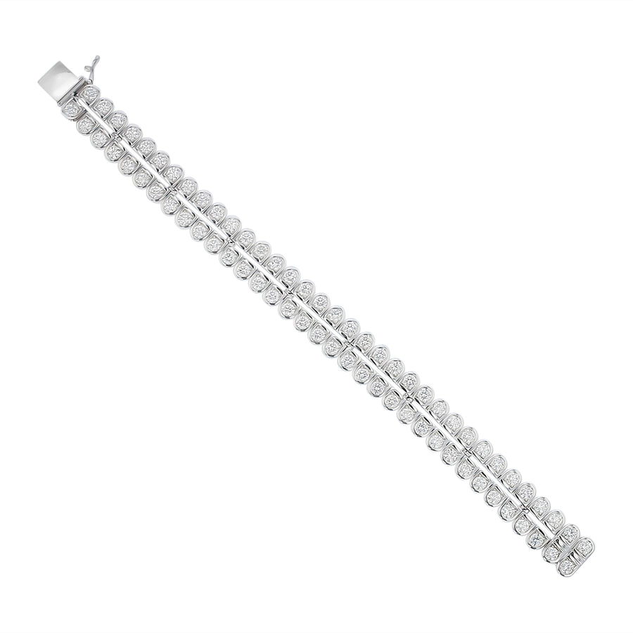Scallop Silhouette Diamond Double Row Bracelet in 18K White Gold