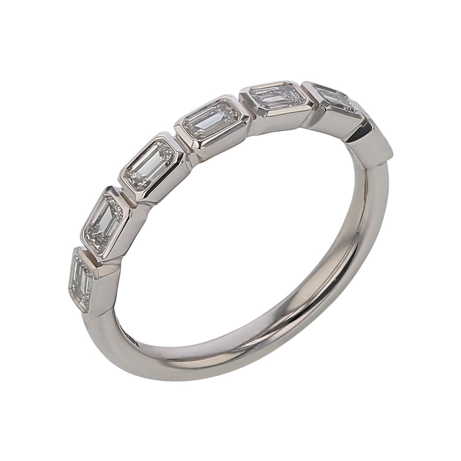 Petite Grand Aire 0.78ct Emerald Cut Diamond G/VS Bezel Set Partway Band in Platinum, size 6