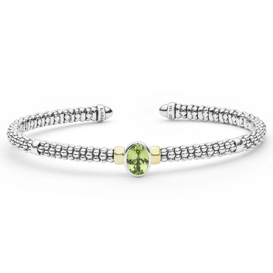 Signature Caviar Peridot Versa Cuff Bracelet in 14K Yellow Gold and Sterling Silver, Size Large