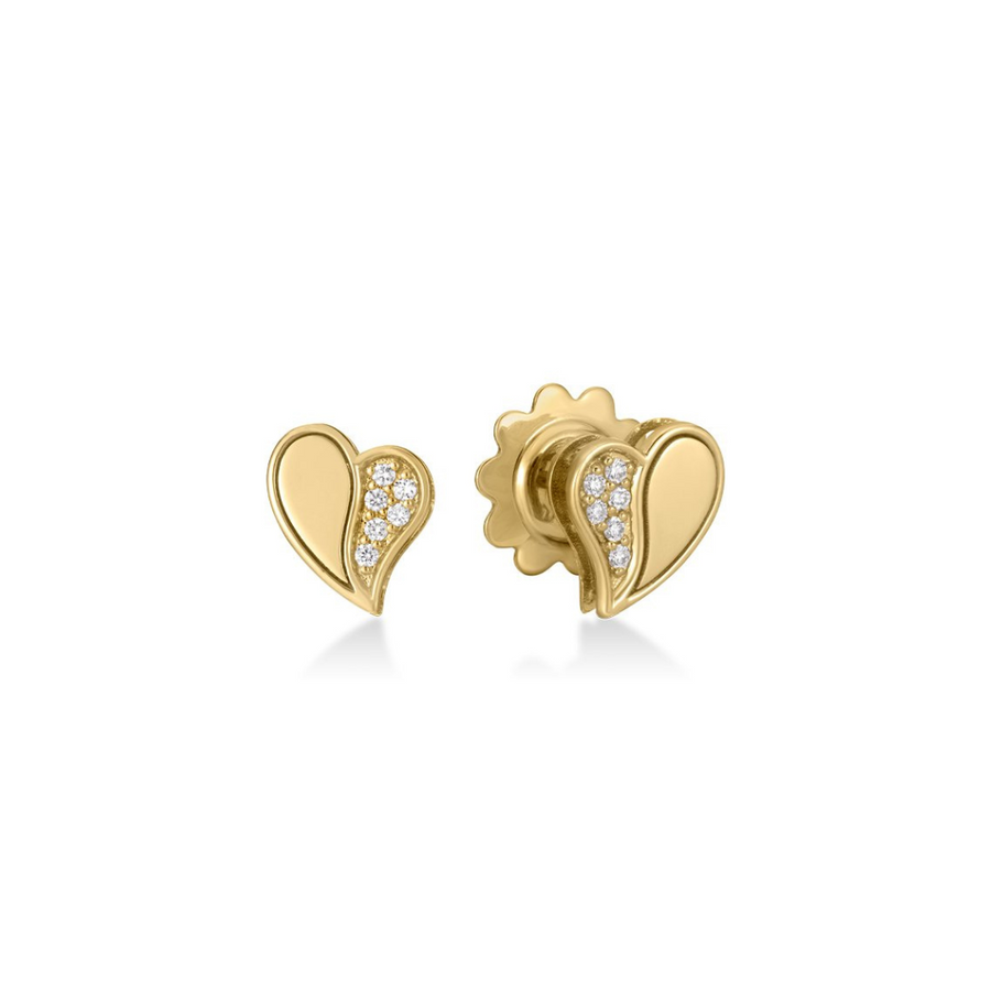 Gold heart-shaped earrings on a white background