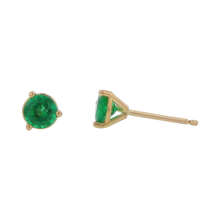 0.67ct 4.5mm Round Zambian Emerald Stud Earrings in 18K Yellow Gold