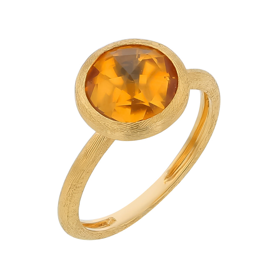 Jaipur Color Citrine Stackable Hand Engraved Ring 18K Yellow Gold