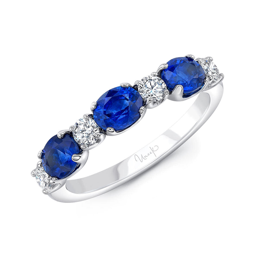 Precious 1.78ct Oval Blue Sapphire and 0.36ct Diamond Alternating Ring in 18K White Gold, size 6.5