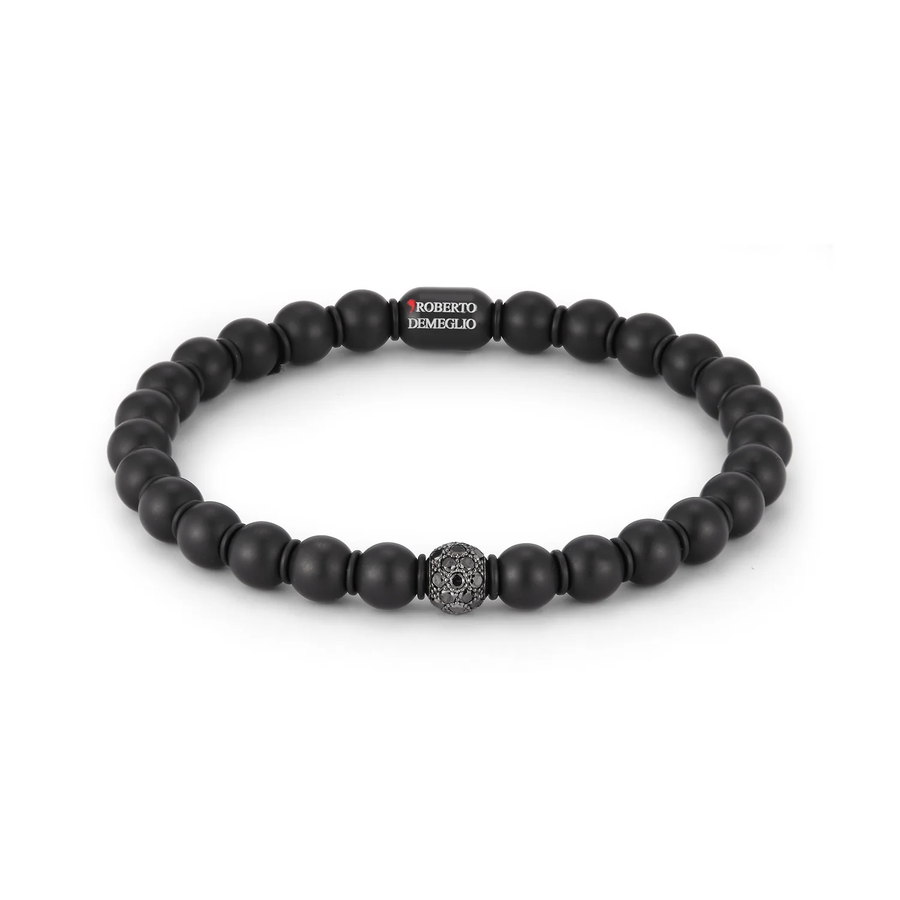 Sfera 0.54ct Black Diamond Beaded Stretch Bracelet in Black Ceramic, Size Large