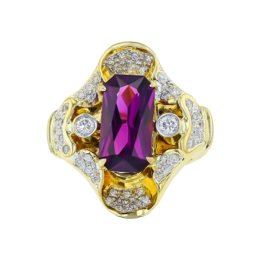 5.82ct Purple Garnet & 0.65ct Diamond Ring in 18K Yellow Gold