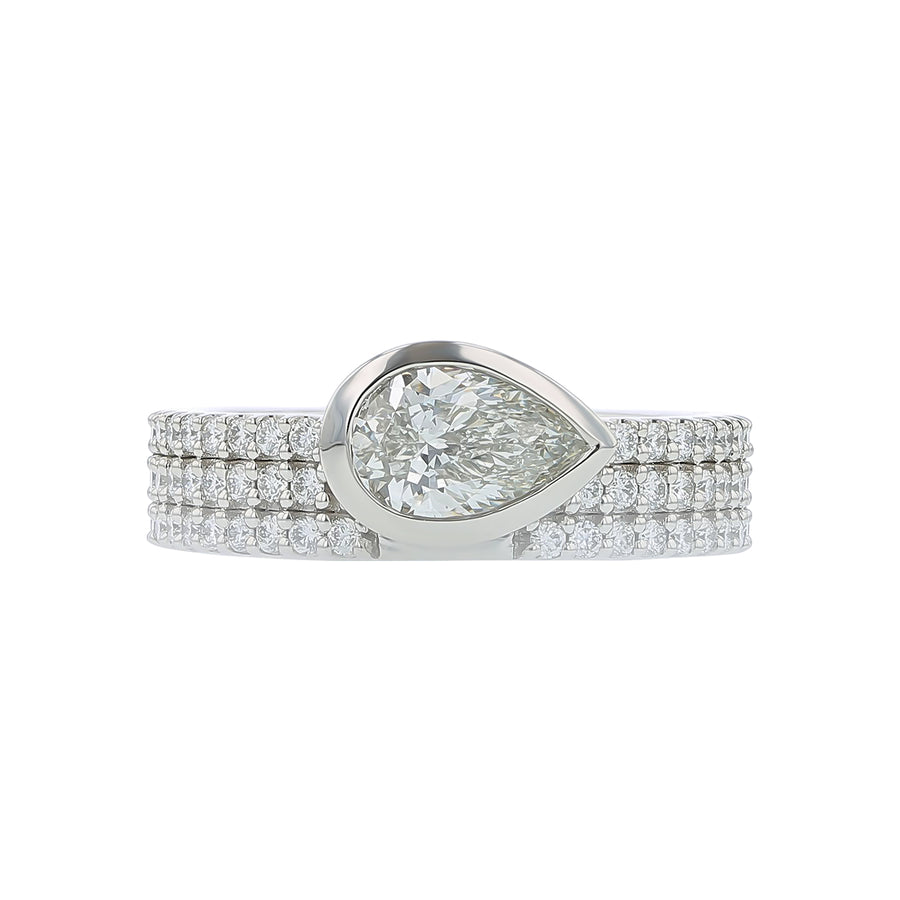 0.69ct Diamonds East West Bezel Set Ring Semi Mount in Platinum for 1.20ct Pear Center