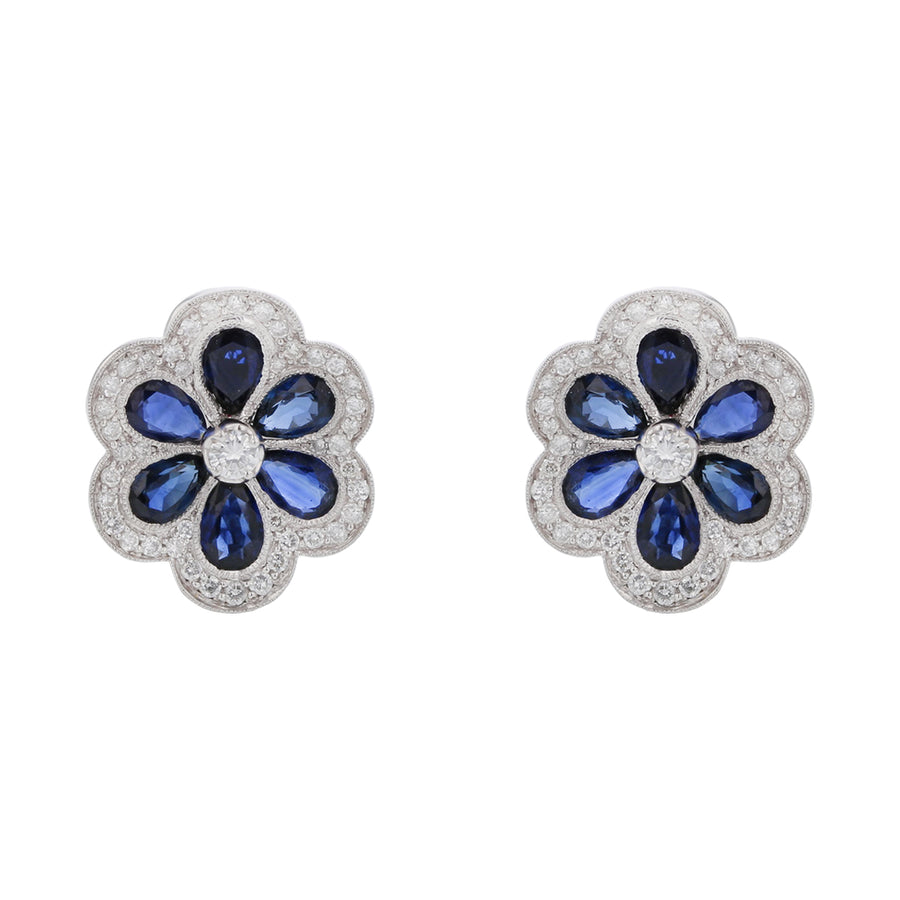4.03ct Pear Sapphires and 0.78ct Full Cut Diamonds Earrings In Platinum