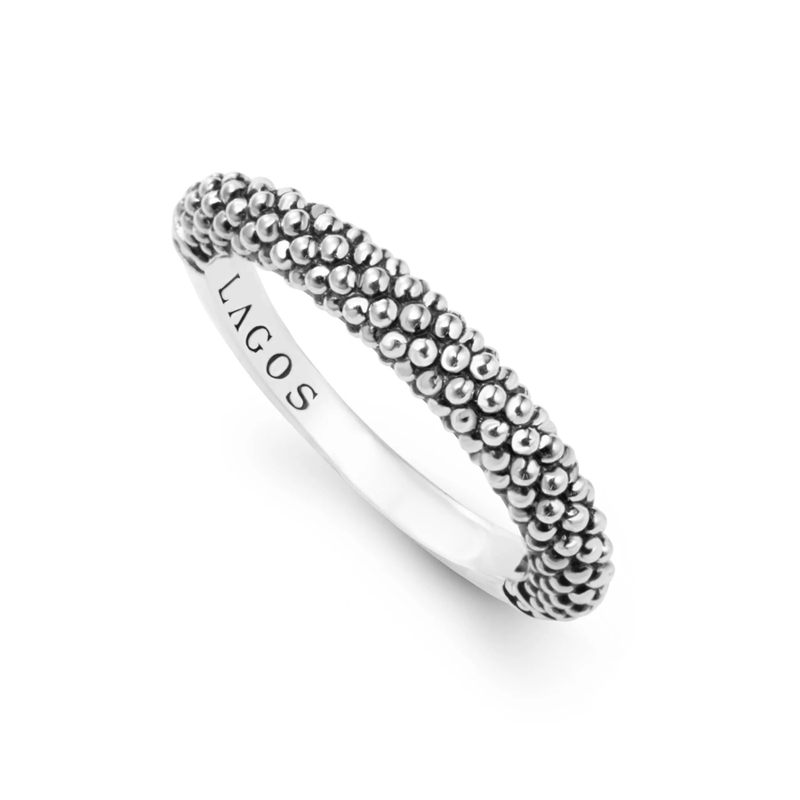 Signature Caviar Beaded Stack Ring in Sterling Silver, size 6