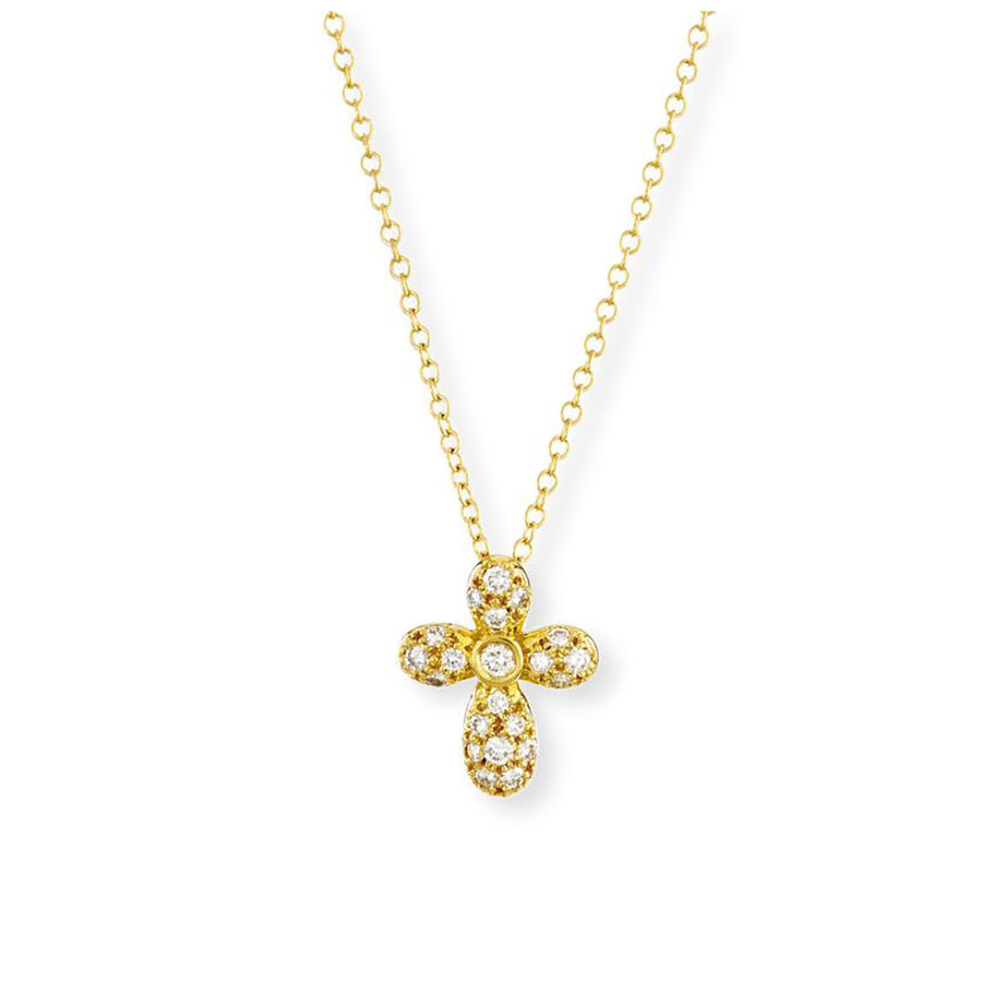 0.28ct Diamond Pave Cross Pendant in 18K Yellow Gold, 16" chain