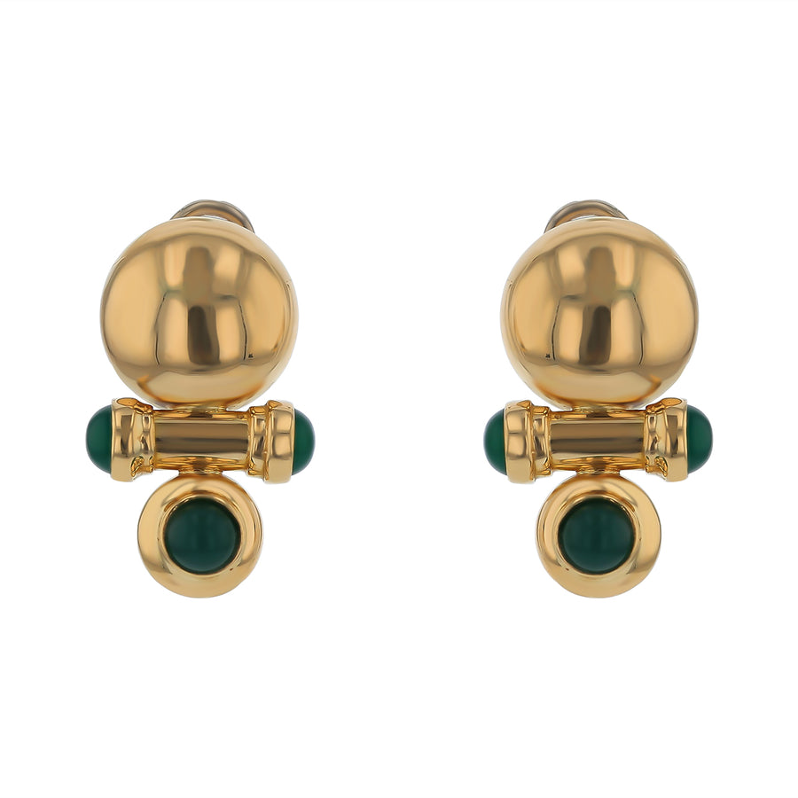 Cabochon Chrysoprase Button Earrings in 18k Yellow Gold