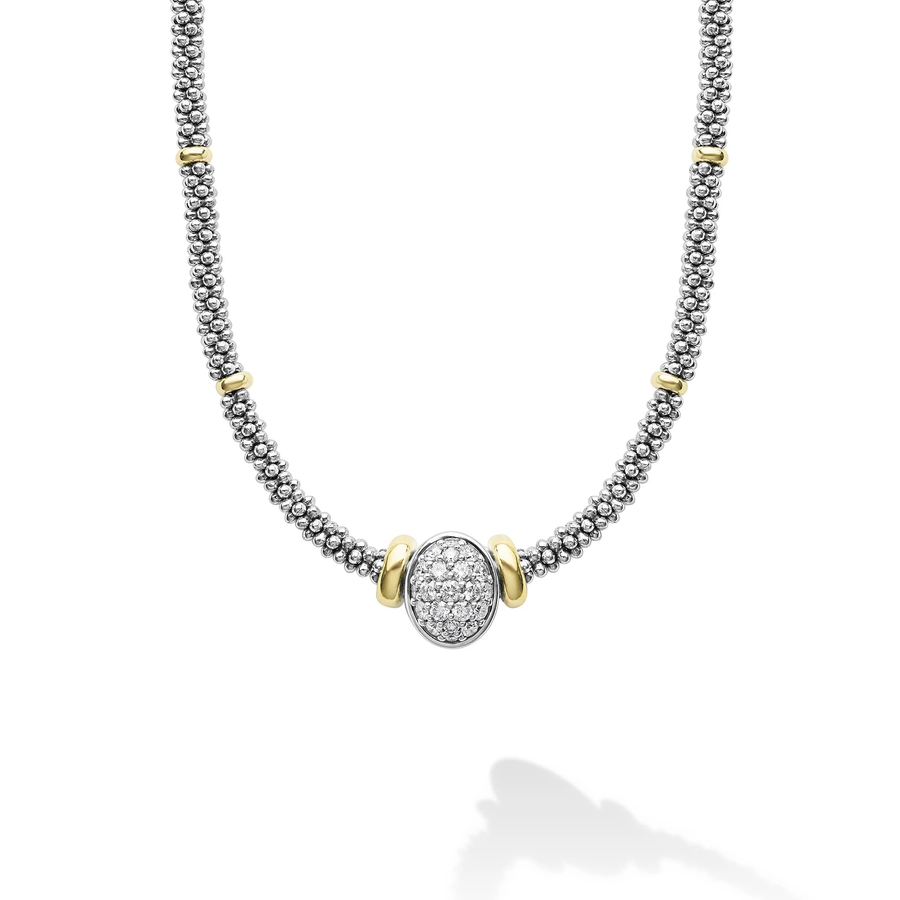 Signature Caviar 0.57ct Diamond Station Rope Necklace in Sterling Silver and 18K Yellow Gold, 18"