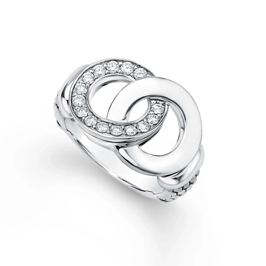 Signature Caviar 0.34ct Diamond Interlocking Ring in Sterling Silver, size 8