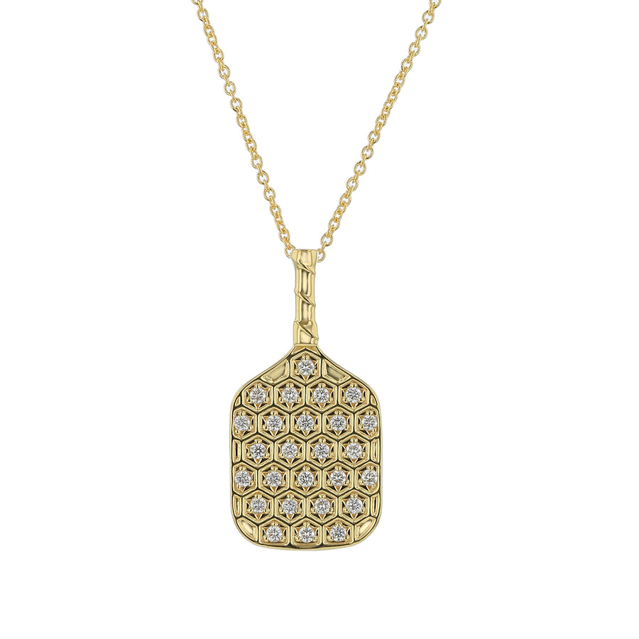 0.21Ct Diamond Pickle Ball Racket Pendant on Chain in 18k Yellow Gold, 18" chain