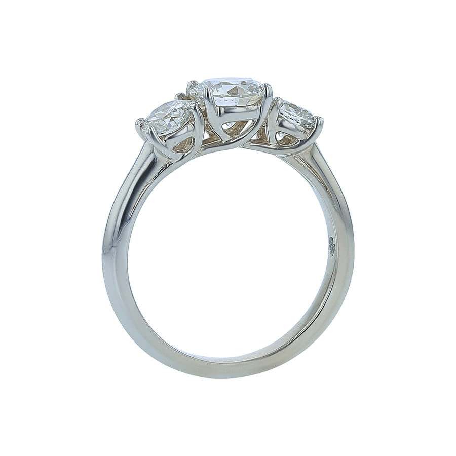 1.66ct Round Brilliant Diamond 3-Stone Ring in 18K White Gold, Size 6.25