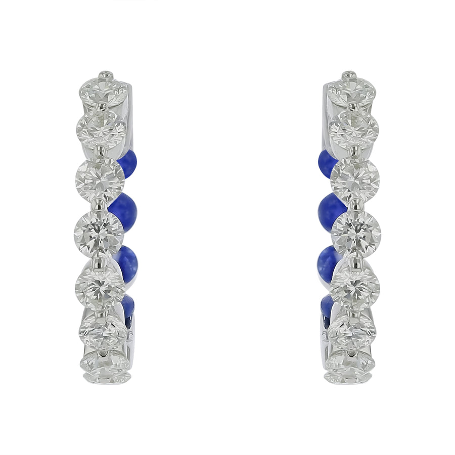 1.49ct Diamond and 0.85ct Sapphire Inside Out Hoop Earrings in 14K White Gold